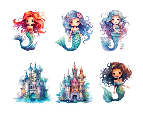 Bügelbild Bügelmotiv Meerjungfrau Nixe Seepferdchen Schatz Junge Mädchen Verschiedene Größen von HeupelStore