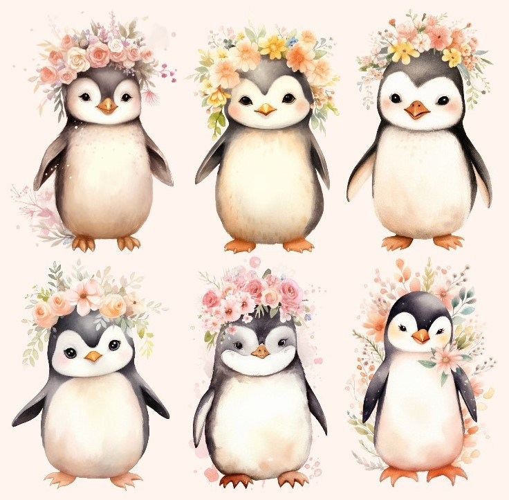 Bügelbild Bügelmotiv Pinguin Blumen Floral Mädchen Tier Verschiedene Größen Bügelbild Bügelmotiv Pinguin Blumen Floral Mädchen Tier Verschiedene Größen von HeupelStore