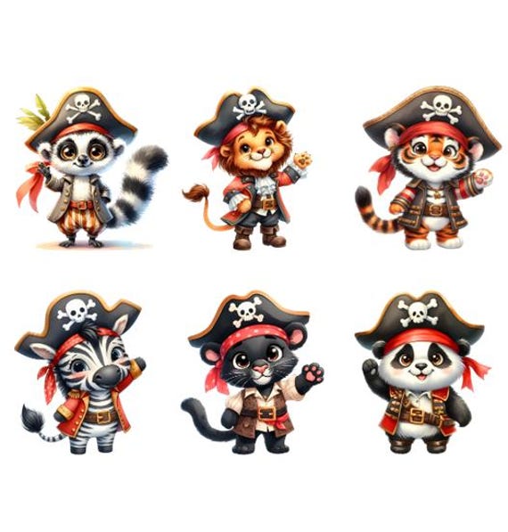 Bügelbild Bügelmotiv Pirat Seeräuber Tier Löwe Panda Katta Junge Mädchen Verschiedene Größen von HeupelStore