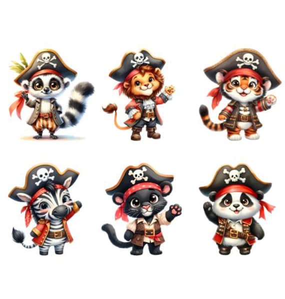 Bügelbild Bügelmotiv Pirat Seeräuber Tier Löwe Panda Katta Junge Mädchen Verschiedene Größen von HeupelStore