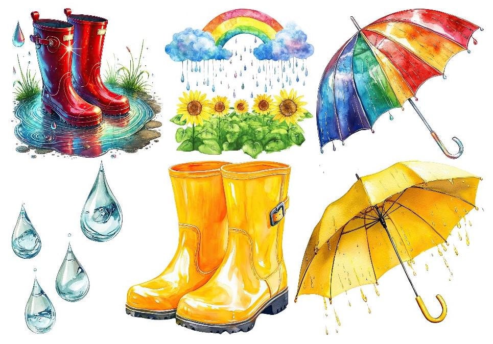 Bügelbild Bügelmotiv Regen Herbst Regenbogen Gummistiefel Regenschirm Junge Mädchen Verschiedene Größen von HeupelStore