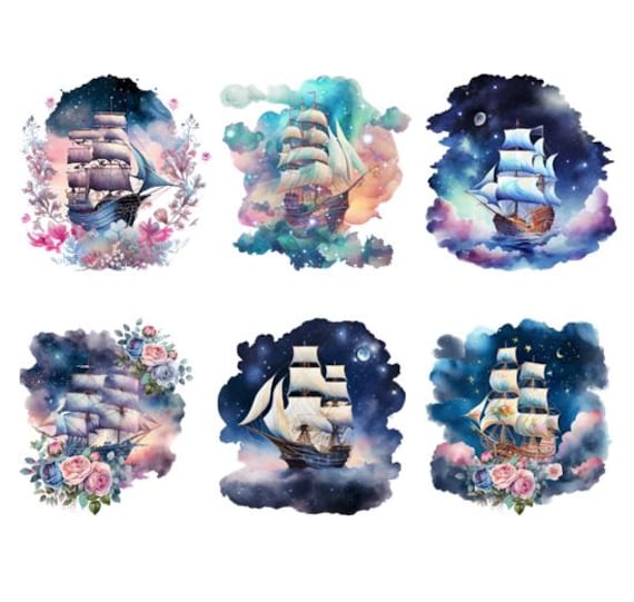 Bügelbild Bügelmotiv Schiff Segelschiff Himmel Meer Blumen Junge Mädchen Verschiedene Größen von HeupelStore