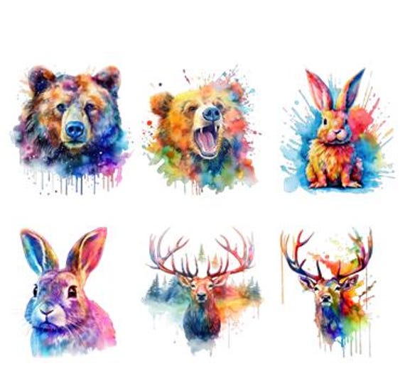 Bügelbild Bügelmotiv Tier Bunt Bär Fuchs Hase Hirsch Wald Junge Mädchen Verschiedene Größen von HeupelStore