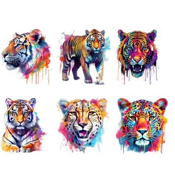 Bügelbild Bügelmotiv Tier Bunt Raubkatze Tiger Löwe Gepard Junge Mädchen Verschiedene Größen von HeupelStore