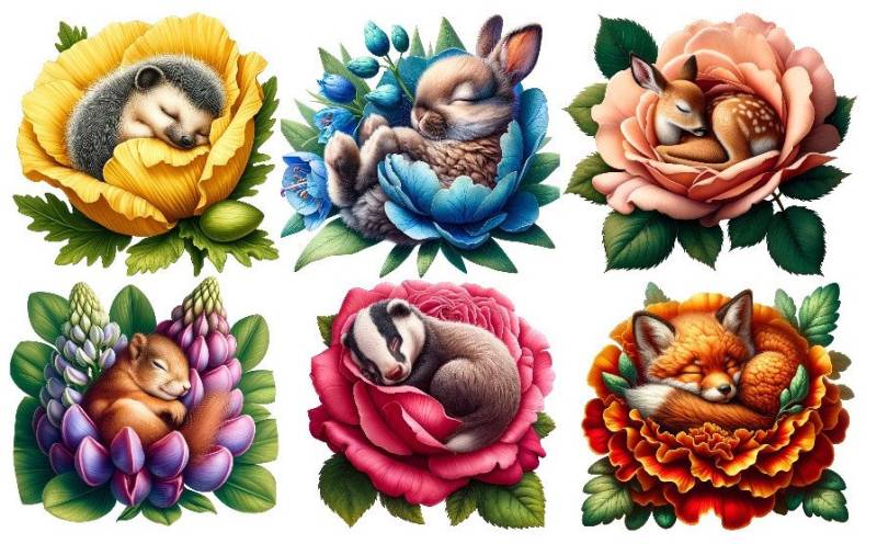 Bügelbild Bügelmotiv Tier in Blume Hase Fuchs Igel Reh Faultier Eule Junge Mädchen Verschiedene Größen von HeupelStore