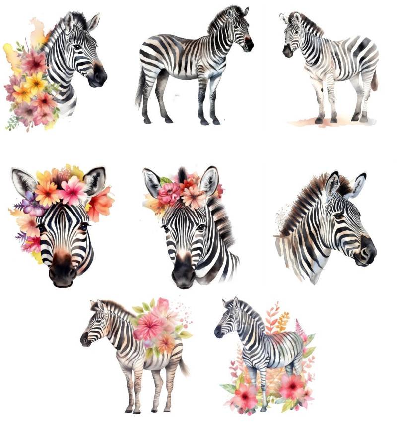 Bügelbild Bügelmotiv Zebra Afrika Savanne Blumen Tier Junge Mädchen Verschiedene Größen von HeupelStore