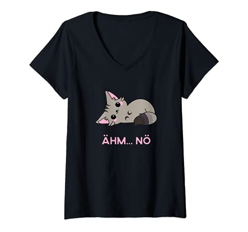 Damen Lustiges Ähm Nö Katze Faulenzer Keinen Bock Nicht Heute Fun T-Shirt mit V-Ausschnitt Damen Lustiges Ähm Nö Katze Faulenzer Keinen Bock Nicht Heute Fun T-Shirt mit V-Ausschnitt von Heute Nicht Keine Lust Sprüche Faul Müde Faulenzen