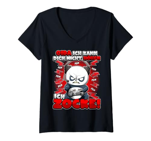 Damen Ich Kann Dich Nicht Hören Ich Zocke Oida Gaming Panda Gamer T-Shirt mit V-Ausschnitt Damen Ich Kann Dich Nicht Hören Ich Zocke Oida Gaming Panda Gamer T-Shirt mit V-Ausschnitt von Heute Wird Gezockt Gamer Outfits
