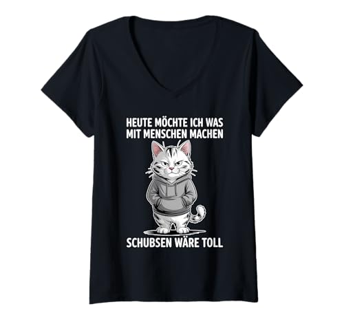 Damen Heute möchte ich was mit Menschen Machen schubsen wäre toll T-Shirt mit V-Ausschnitt Damen Heute möchte ich was mit Menschen Machen schubsen wäre toll T-Shirt mit V-Ausschnitt von Heute möchte ich was mit Menschen machen