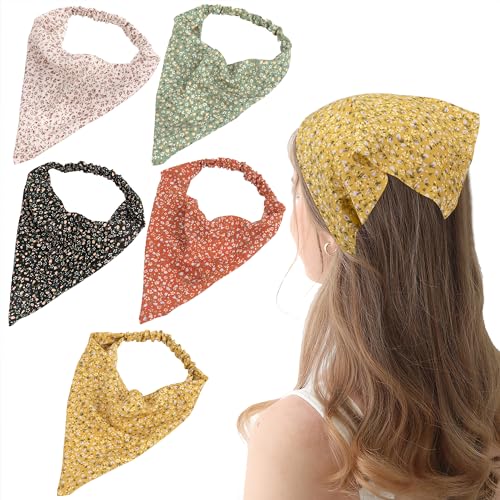 Damen Stirnbänder Dreieck Kopftüchern Elastische Haarschal Boho Chiffon Turban für Frauen Mädchen 8 Stück Blumenmuster von Heveer