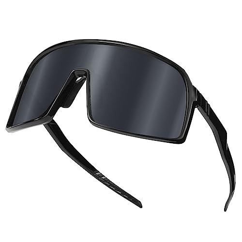 Fahrradbrille Sonnenbrille Herren Polarisierte Sportbrille UV400 Schutzbrille für Reiten Ski Laufen Sport im Freien Schwarz von Heveer
