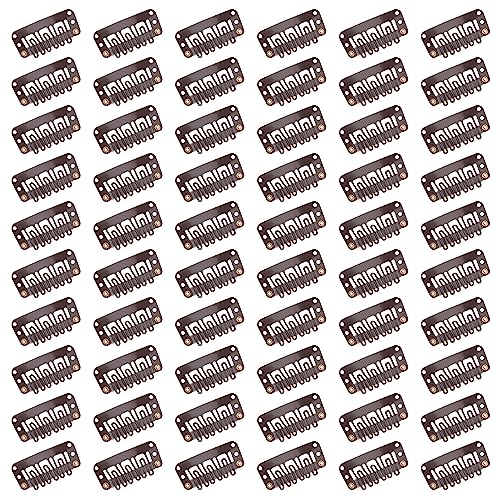 Haarverlängerung Clips Perückenclips U Form Haar Extensions Klips Zubehör für Feste Perücken Frauen Männer 60 Stück Dunkelbraun von Heveer