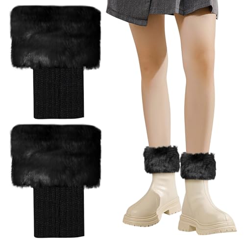 Heveer Beinwärmer Damen Beinstulpen Gestrickte Bein Wärmer Winter Stiefel Abdeckung Kunstpelz Stulpen Damen Mädchen Stiefelstulpen Schwarz von Heveer