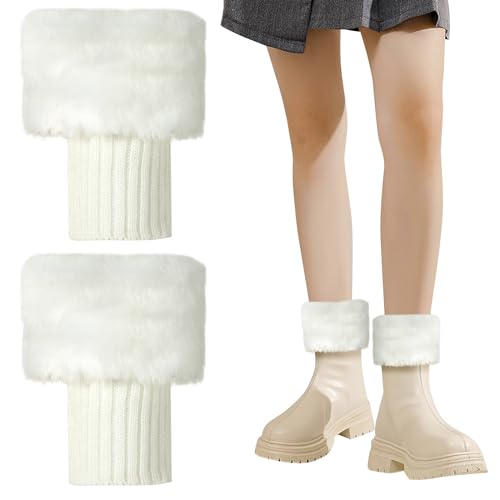 Heveer Beinwärmer Damen Beinstulpen Gestrickte Bein Wärmer Winter Stiefel Abdeckung Kunstpelz Stulpen Damen Mädchen Stiefelstulpen Weiß von Heveer