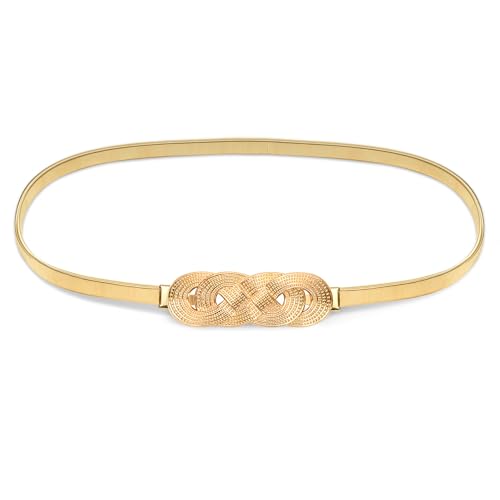 Heveer Damen Metall Dünner Gürtel Stretchgürtel Mode Slim Taillen Gürtel Stretchgürtel für Kleider Gold (Drehschnalle) von Heveer