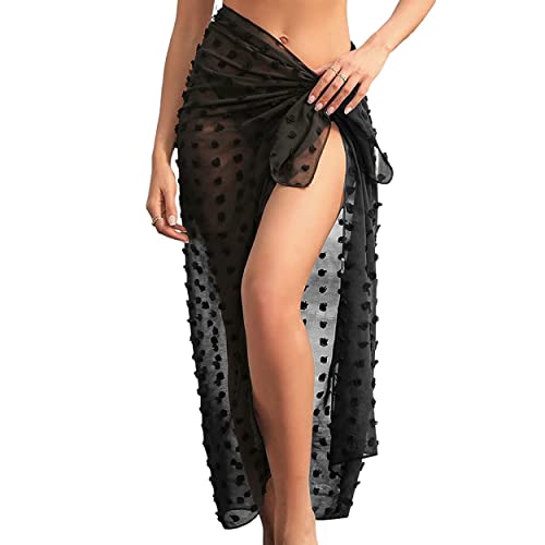 Heveer Damen Strand Wrap Sarong Lang Cover Up Chiffon Badeanzug Wickelröcke Pareo für den Strand Bikini Swimsuit Schwarz Transluzent von Heveer