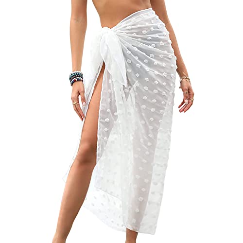 Heveer Damen Strand Wrap Sarong Lang Cover Up Chiffon Badeanzug Wickelröcke Pareo für den Strand Bikini Swimsuit Weiß Transluzent von Heveer