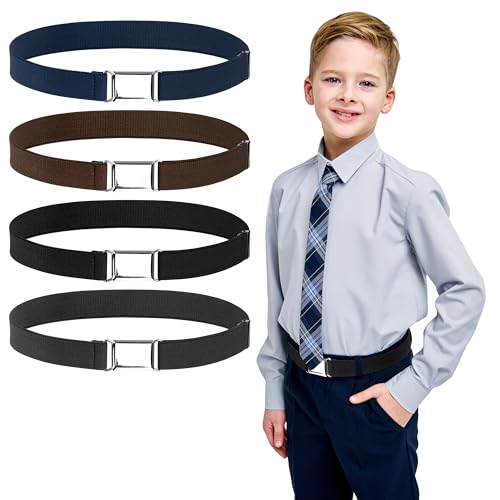 Heveer Elastischer Gürtel Kinder Gürtel für Jungen Mädchen Verstellbar Stretchgürtel für Jeans Hosen Kleid 4 Stück Schwarz Braun Dunkelblau Dunkelgrau von Heveer