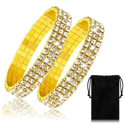 Heveer Funkeln Diamant Fußkettchen für Frauen 2 Stück Elastischer Kristall Bling Funkelnde Charm Fuß Schmuck Armreif für Frauen Mädchen Gold von Heveer