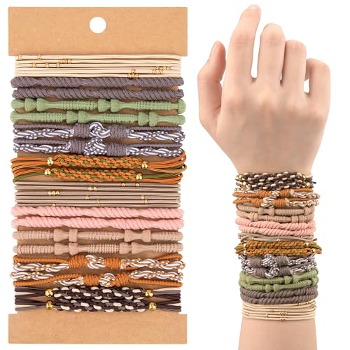 Heveer Elastische Haargummis für Damen Geflochtene Haargummis Armband-Haargummis Haarbänder für Frauen Mädchen Dickes Mittellanges Langes Haar 20 Stück Bunte, Goldene Perlen von Heveer