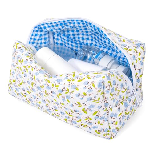 Heveer Kosmetiktasche mit Blumenmuster Make up Tasche Frauen Reise Kosmetiktasche Tragbare Kulturbeutel für Damen Mädchen Blau von Heveer