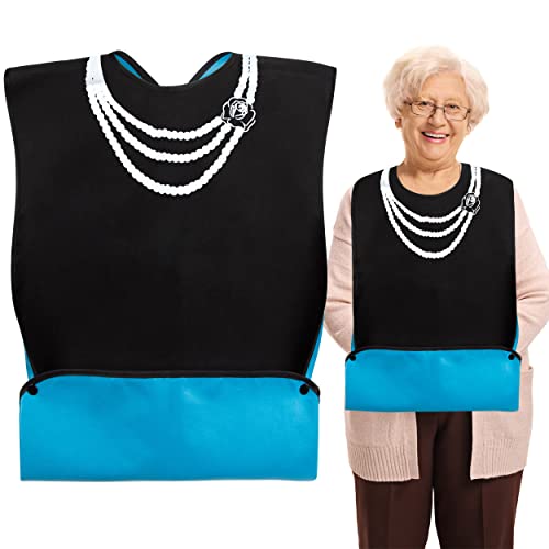Heveer Lätzchen für Erwachsene Wasserdichte Schlabberlatz mit Krümelfach Druckknöpfe für Senioren Frauen Perlenkette-Muster Schwarz von Heveer