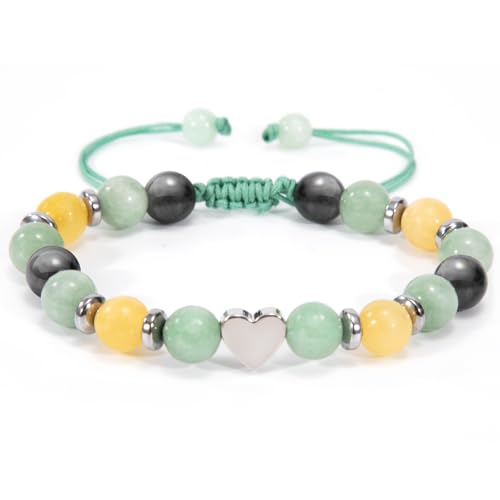 Heveer Naturstein Armbänder Natursteinperlen mit Verstellbarem Geflochtenem Seil Perlenarmband Schmuck für Herren Damen Grün von Heveer