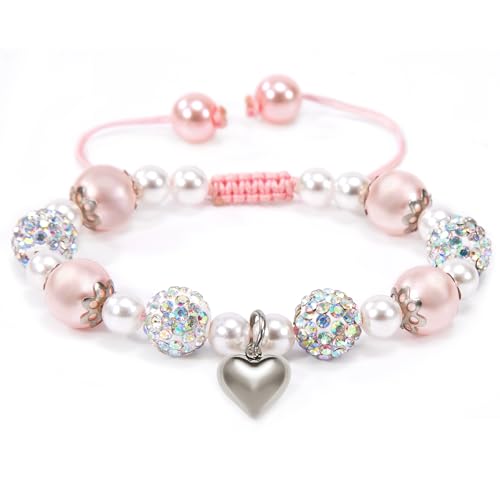 Heveer Naturstein Armbänder Natursteinperlen mit Verstellbarem Geflochtenem Seil Perlenarmband Schmuck für Herren Damen Rosa Perlen von Heveer