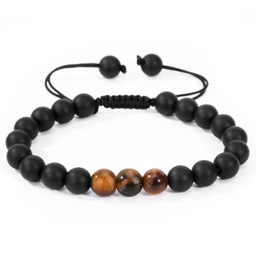 Heveer Naturstein Armbänder Natursteinperlen mit Verstellbarem Geflochtenem Seil Perlenarmband Schmuck für Herren Damen Schwarz von Heveer