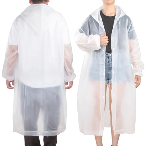 Heveer Regenponcho Wasserdicht Regenschutz Transluzent Regenmantel mit Tunnelzug Kapuze Elastische Manschette für Damen Herren 2 Stück Weiß von Heveer