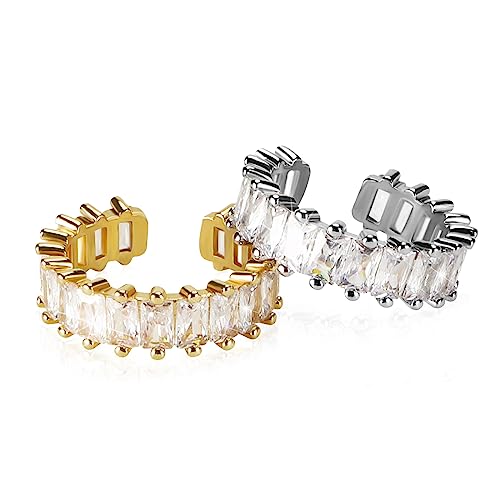 Heveer Zirkonia Ring Offene Ring mit Verstellbarer Größe Glänzende Rechteck Stein Ring für Damen Girl 2 Stück Silber, Gold von Heveer