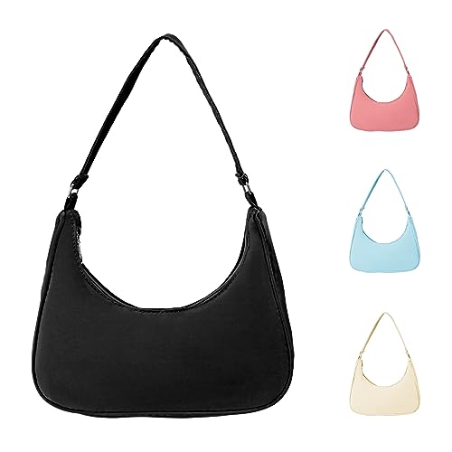 Heveer Umhängetasche Damen Handtasche Nylon Achsel Tasche Y2k Shoulder Bag Kleine Taschen Schultertaschen Unterarmtasche für Frauen Schwarz von Heveer