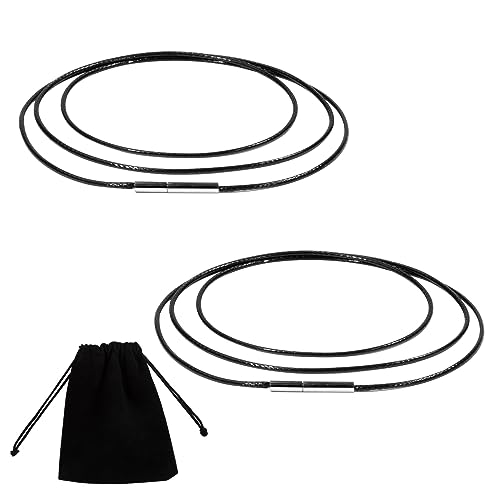 Kunstleder Halskette 2 Stück Lederband Halskette 2mm Schwarz Geflochten Lederkette Lederband mit Verschluss aus Edelstahl und Samtbeutel für Herren Damen von Heveer