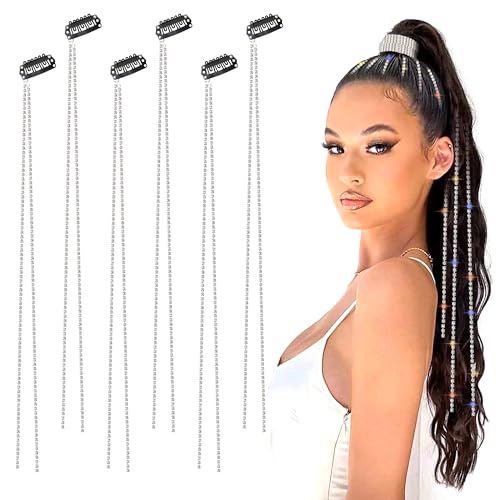 Heveer Strass Haarketten 6 Stück Punk Quaste Haarspangen Ketten Kristall Haarspangen Lange Haarspangen mit Strasssteinen Bling Haarschmuck für Frauen Mädchen von Heveer