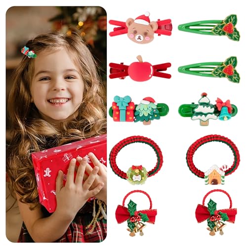 Weihnachten Haarschmuck Set Weihnachts Haarspangen Mädchen Haargummis Haarclips Haarklammern für Mädchen Kinder 10 Stück von Heveer