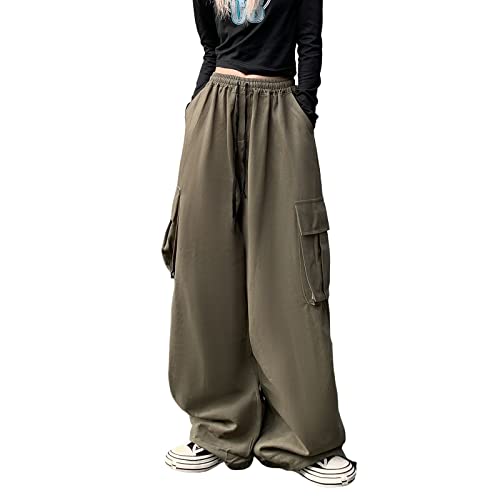 Hewlshawn Cargo Hose Baggy Y2K Vintage Gothic Hosen High Waist Gerade Boyfriend Aesthetic Harajuku Streetwear (Green,XXL) von Hewlshawn