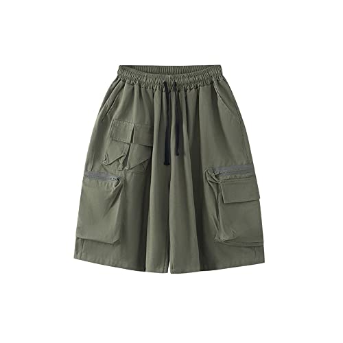 Hewlshawn Cargohose Bermuda Shorts Damen Sommer high Waist Solid Color Shorts mit Taschen Breites Bein lose beiläufige Hosen Mädchen Streetwear Sport Shorts (ArmyGreen,M) von Hewlshawn