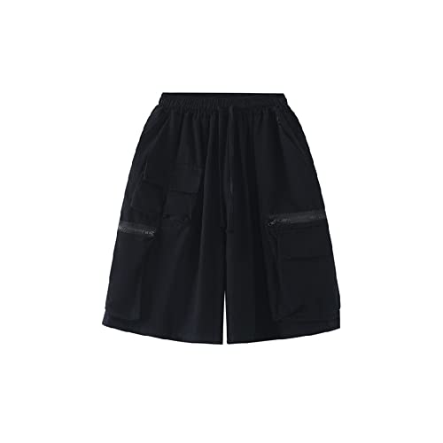 Hewlshawn Cargohose Bermuda Shorts Damen Sommer high Waist Solid Color Shorts mit Taschen Breites Bein lose beiläufige Hosen Mädchen Streetwear Sport Shorts (Black,L) von Hewlshawn