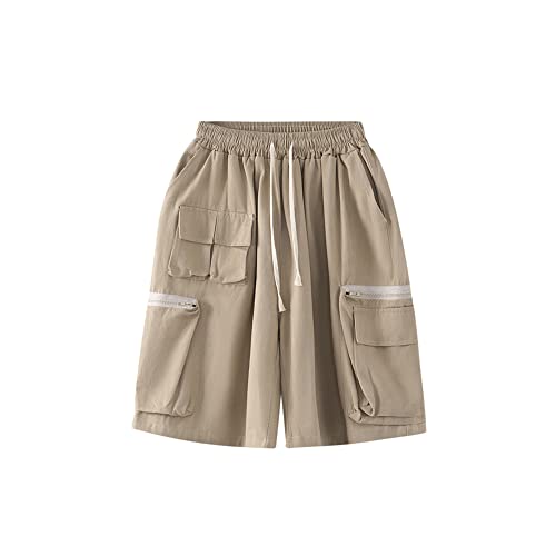 Hewlshawn Cargohose Bermuda Shorts Damen Sommer high Waist Solid Color Shorts mit Taschen Breites Bein lose beiläufige Hosen Mädchen Streetwear Sport Shorts (Khaki,L) von Hewlshawn