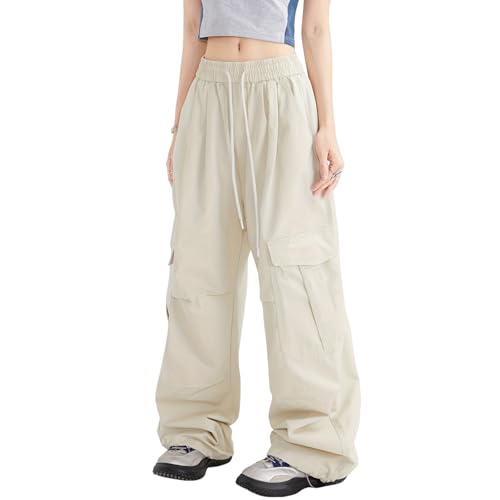 Damen Cargohose Y2K Goth Baggy Hose Sport Freizeithose Vintage Elastische Taille Wanderhose mit Taschen von Hewlshawn