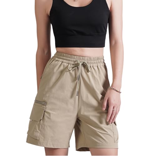 Hewlshawn Shorts Damen Sommer Kurze Sporthose Breite Workout Cargohose High Waist Lässige Bermuda mit Taschen Wandershorts von Hewlshawn
