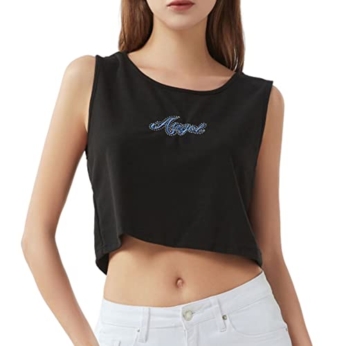 Hewlshawn Top Damen Ärmellos Tank Crop Top Basic Oberteile Sexy Y2K Sommer Lässig Sporttop Locker Stil Strassenmode (Black,L) von Hewlshawn