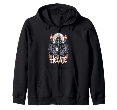 Hecate Göttin Hexerei Mond Wölfe Feuer Fackeln Magie Kapuzenjacke von HexCult