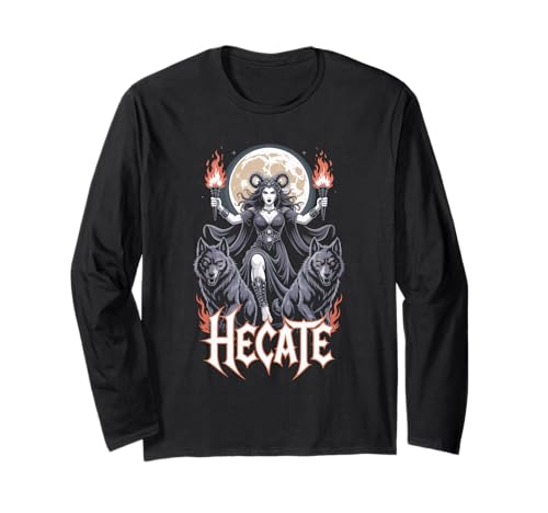 Hecate Göttin Hexerei Mond Wölfe Feuer Fackeln Magie Langarmshirt von HexCult