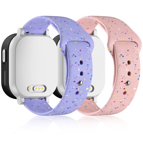 Hexasider 2 Stück Kinder Armband Kompatibel mit Xplora X6 Play/Xplora X6 Pro/Anio 5/Anio 6, 20mm Silikon Kids Smartwatch Ersatzband Armbänder Zubehör für Mädchen Jungen, LilaPurle+Hellrosa von Hexasider