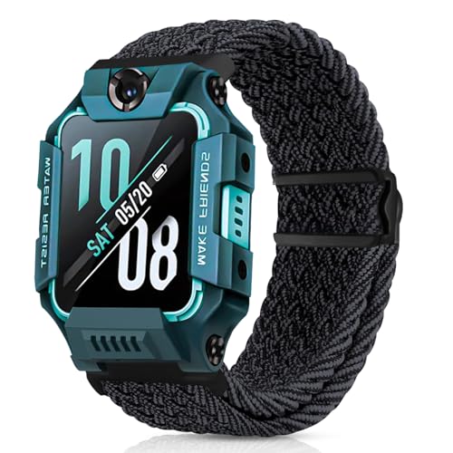 Hexasider Kinder Armband Kompatibel mit Watch Phone Z7/Z6/Z1, Nylon Geflochten Armbänder für imoo Smartwatch Kinder Z1/Z6/Z7 Ersatzbänder für Mädchen Jungen, SchwarzGrau von Hexasider
