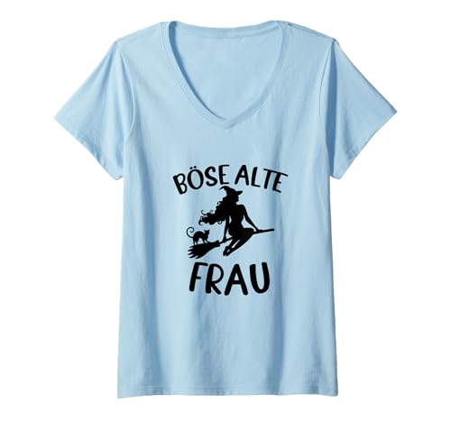 Damen Hexe T-Shirt with German Text Böse Alte Frau Grandma Biker T-Shirt mit V-Ausschnitt Damen Hexe T-Shirt with German Text Böse Alte Frau Grandma Biker T-Shirt mit V-Ausschnitt von Hexe Die Böse Alte Frau Biker Evil Old Woman