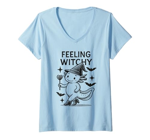 Damen Halloween Axolotl Kostüm Axolotls T-Shirt mit V-Ausschnitt Damen Halloween Axolotl Kostüm Axolotls T-Shirt mit V-Ausschnitt von Hexe Geister Spruch Geschenkidee