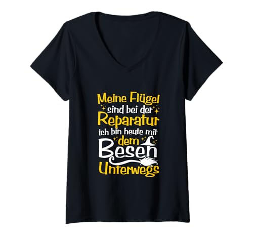 Damen T-Shirt with German Text Meine Flügel Sind Bei Der Reparatur T-Shirt mit V-Ausschnitt Damen T-Shirt with German Text Meine Flügel Sind Bei Der Reparatur T-Shirt mit V-Ausschnitt von Hexe Halloween Meine Flügel sind bei der Reparatur