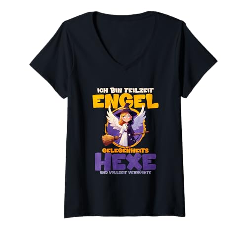 Damen Engel Hexe T-Shirt mit V-Ausschnitt Damen Engel Hexe T-Shirt mit V-Ausschnitt von Hexe Kostüm Halloween